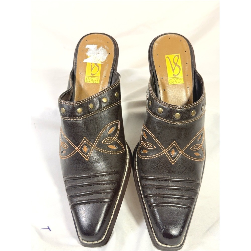 VS by Victoria Stevens Black Leather Studded Mules